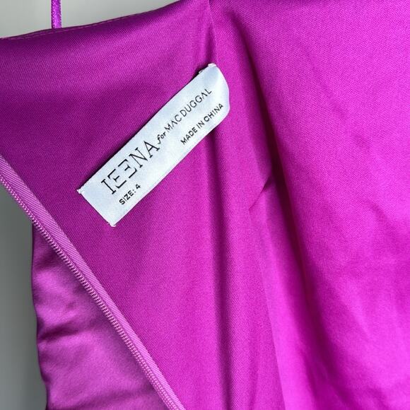 NWT IEENA for MAC DUGGAL Orchid One Shoulder Satin Puff Sleeve Side Ruched Gown - Picture 3 of 13